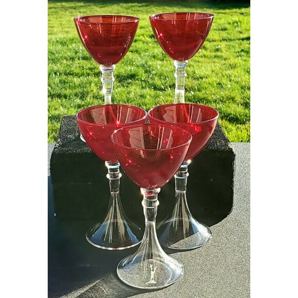 Veranda Ruby Red Cocktail Glasses 5" set /5 cordials Artland fluted stem liquor - Picture 6 of 12